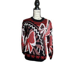 Rainbow Ridge Vintage Likely a Size Medium Black Red & White Bow Sweater
